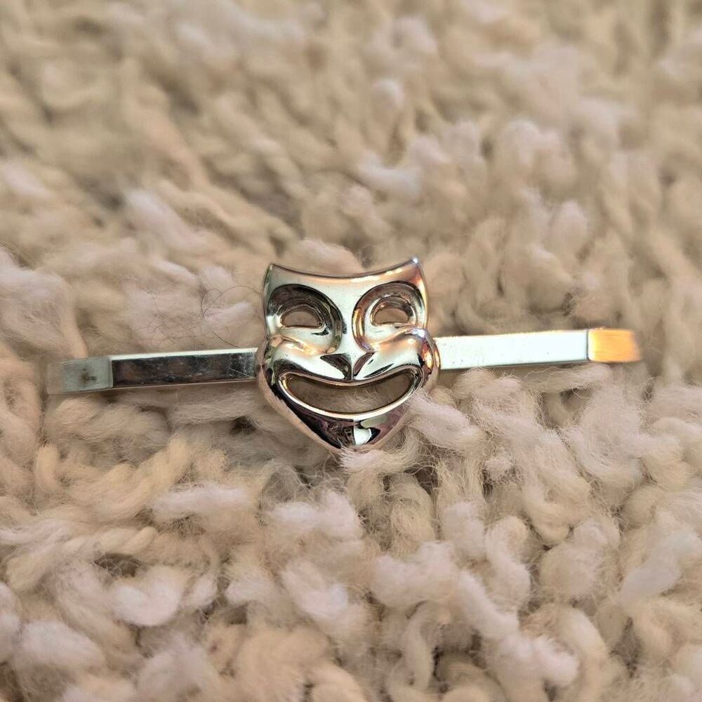 Vintage Comedy Mask Brooch Pin Silver